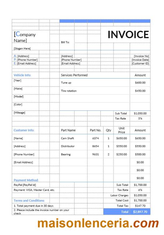 Auto Repair Estimate invoice template w formatach Word i PDF